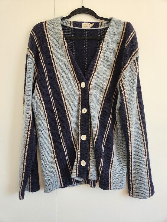 Faherty Sweaters - Faherty Organic Cotton Striped Cardigan Sweater Blue Medium